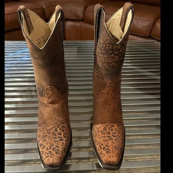 CORRAL BOOTS COWGIRL LD BROWN CHEETAH PRINT SHORT TOP - Picture 2 of 6